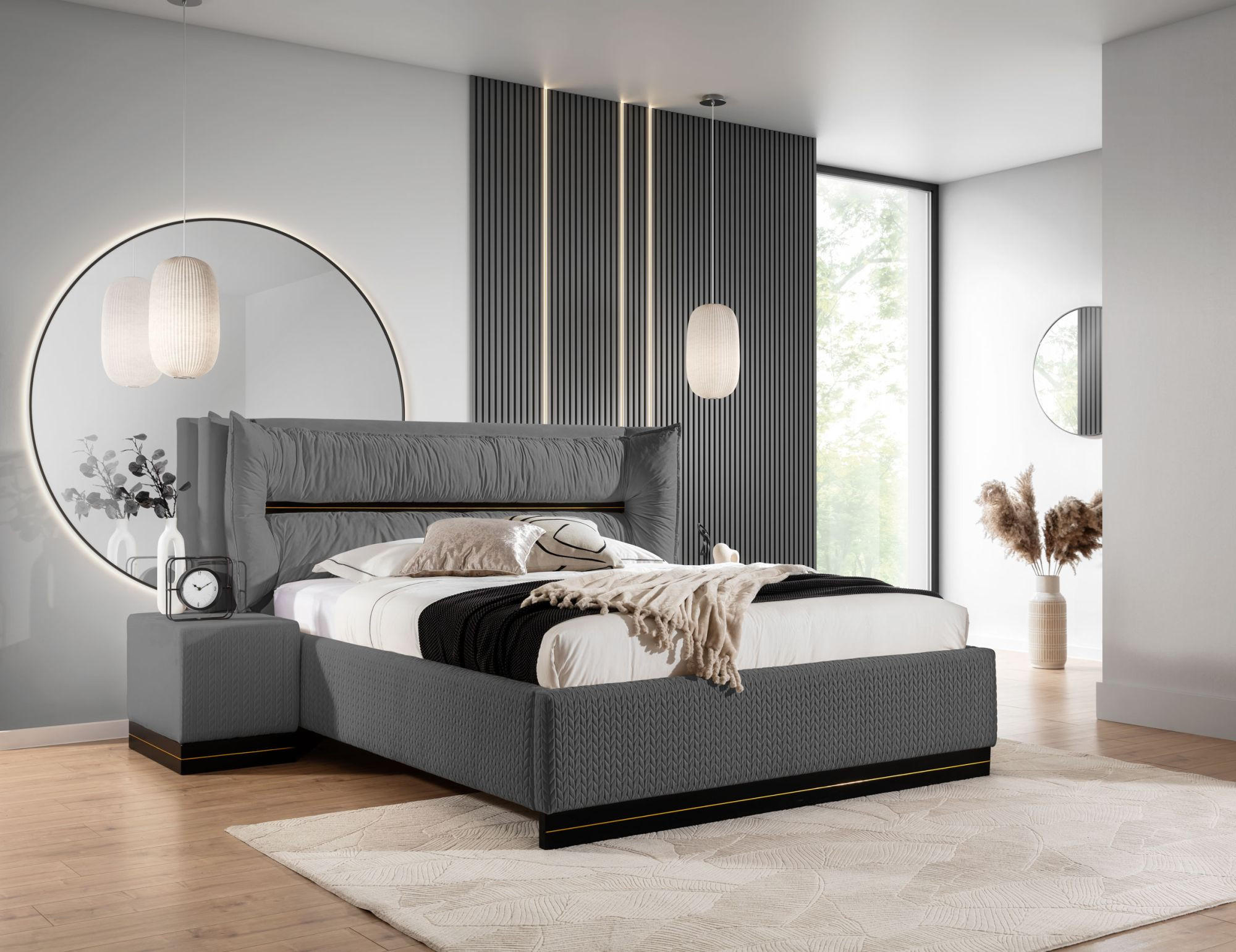 POLSTERBETT Hamilton Magic Velvet Set.1 - Schieferfarben, Holzwerkstoff/Textil (120/200cm) - Fun Möbel
