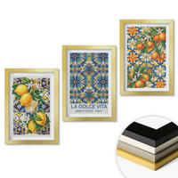 WANDBILDER 3er Set - 20x30 cm Goldrahmen - Zitronen-Orangenblütenmuster - Goldfarben, Kunststoff (20/30cm) - ArtPrintCave
