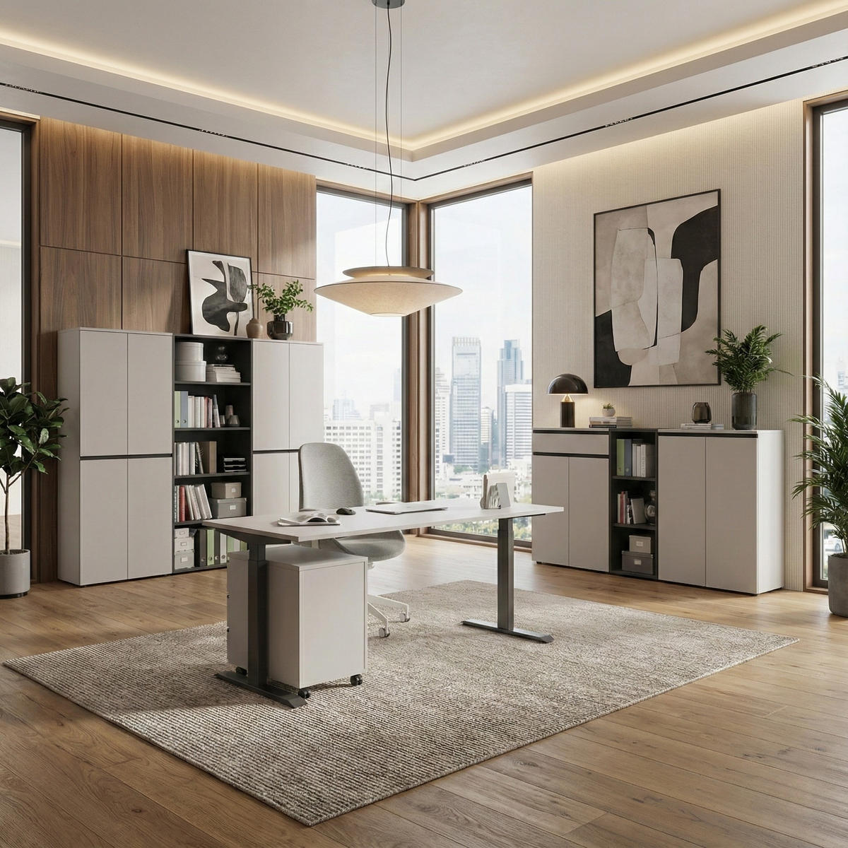 SCHREIBTISCH höheneinstellbar "Stuttgart" 68-91cm Kaschmir/Schwarz 180x80cm, C-Fuß - Beige, Holzwerkstoff/Metall (80/180/91cm) - KADIMA DESIGN