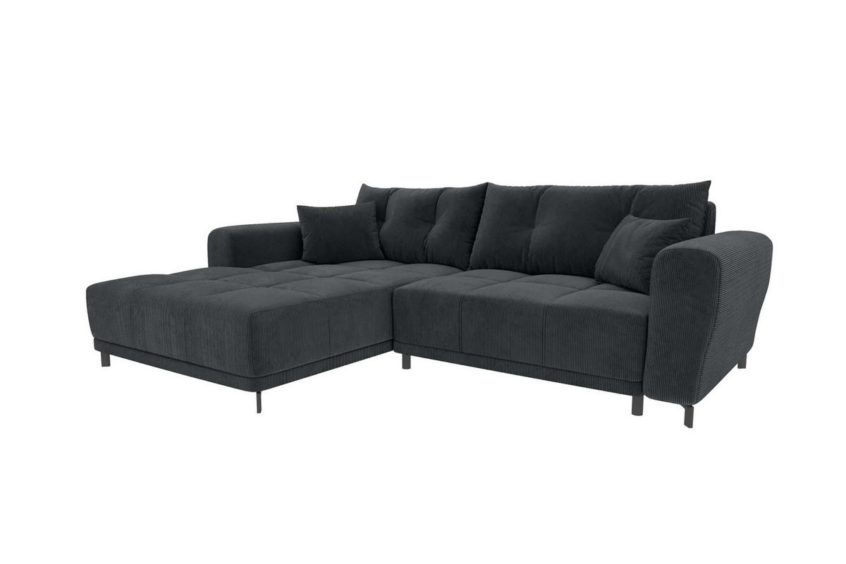 ECKSOFA Massimo Cordstoff Graphitfarben inkl. Schlaffunktion Links - Schwarz/Graphitfarben, Textil/Metall (246/177cm) - 99rooms