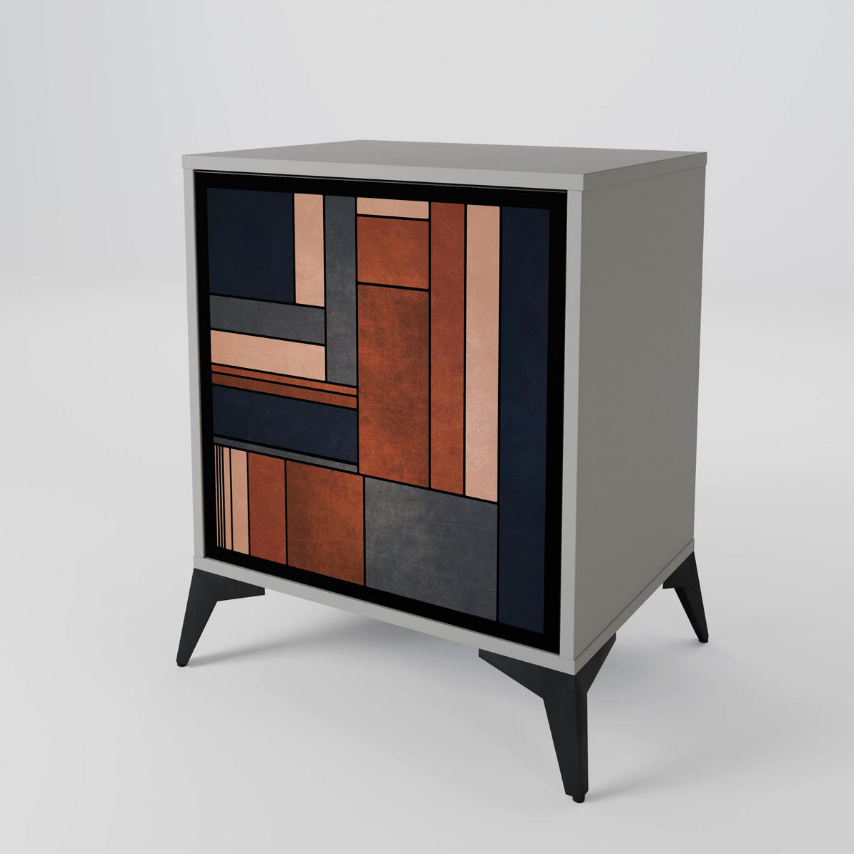SIDEBOARD INTREPID FORMATION, Grau, 57,5x42x67,5 cm, Schwarze Metall-Rahmenfüße - Multicolor/Schwarz, Holzwerkstoff/Metall (57.5/67.5/42cm) - SpaceRebels