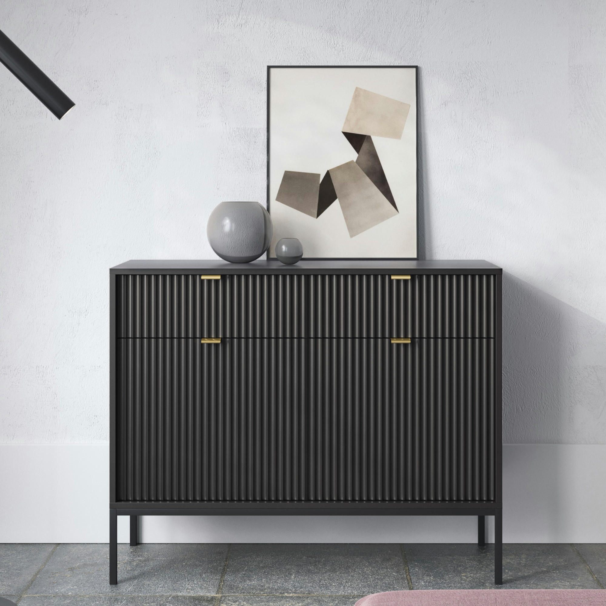 SIDEBOARD NANAIMO KOM2-2D2S Profilierte Fronten, Schwarz - Schwarz, Holzwerkstoff/Kunststoff (104/83/39cm) - Komodee