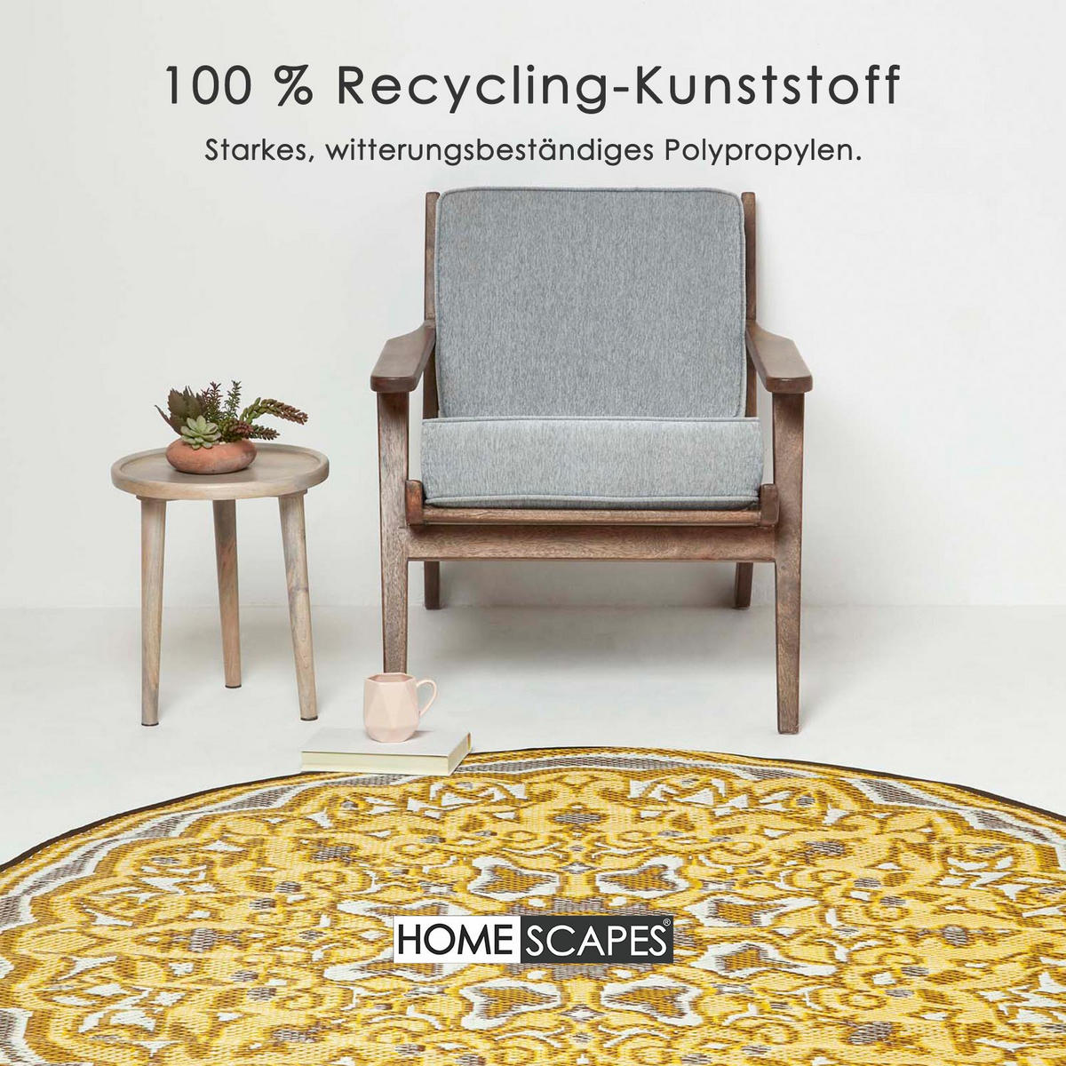 OUTDOORTEPPICH Rae orientalisch gemustert rund 180 cm - Gelb, Kunststoff (180/180cm) - Homescapes