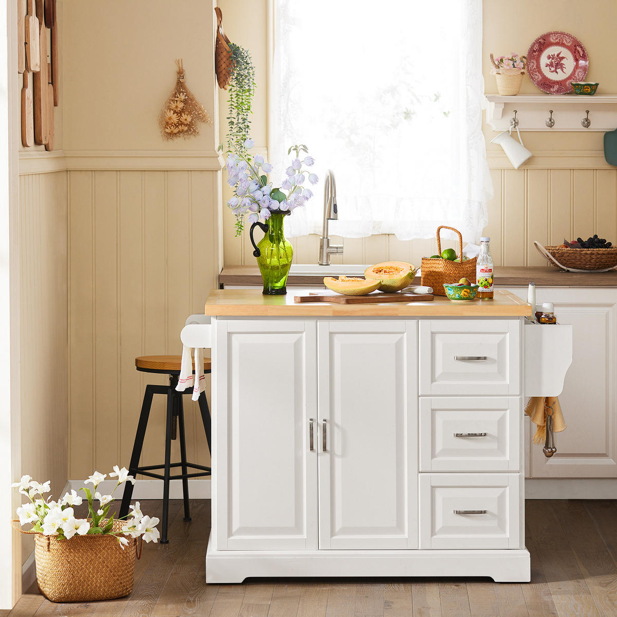 KÜCHENINSEL Weiß-Natur - Weiß, Holzwerkstoff (130/91/46cm) - SoBuy