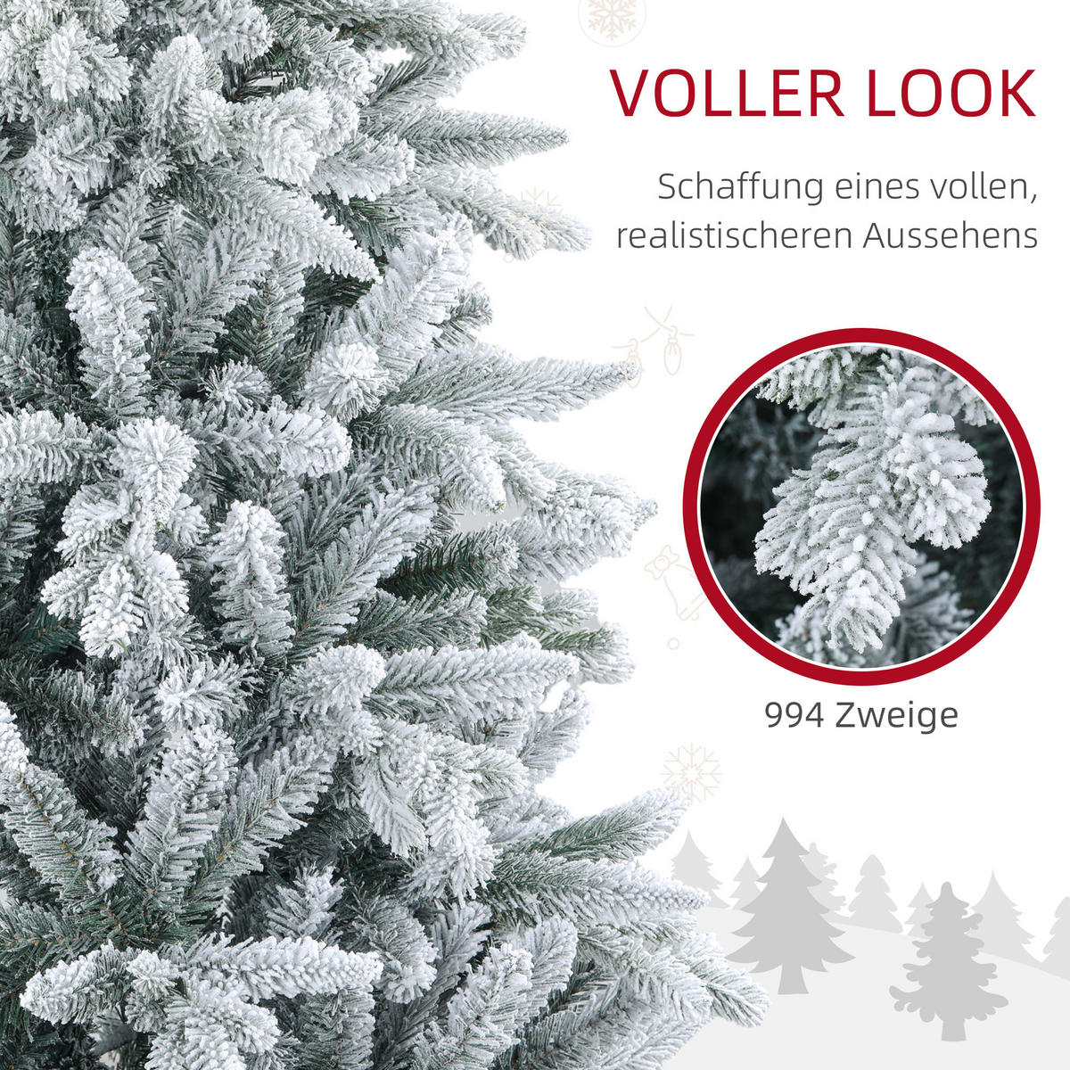 KÜNSTLICHER Weihnachtsbaum, 180 cm Christbaum mit 994 Spitzen für Weihnachten - Grün, Kunststoff (180cm) - HOMCOM