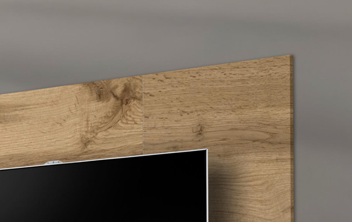 TV-LOWBOARD Eiche Wotan und schwarz 180 cm hängend, Set inklusive LED-Beleuchtung - Eiche Wotan/Schwarz, Glas/Holzwerkstoff (180/148/40cm) - Inn.Furn