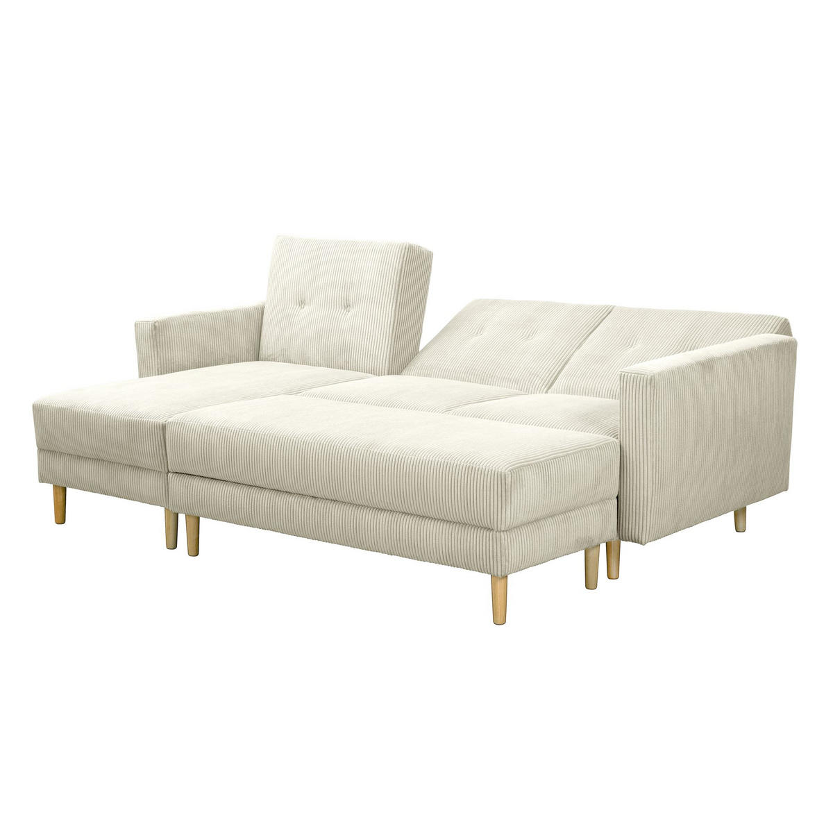 FUNKTIONSSOFA mit Hocker Kattie Cordstoff creme - Creme, Kunststoff (144/230cm) - 58aufmkessel