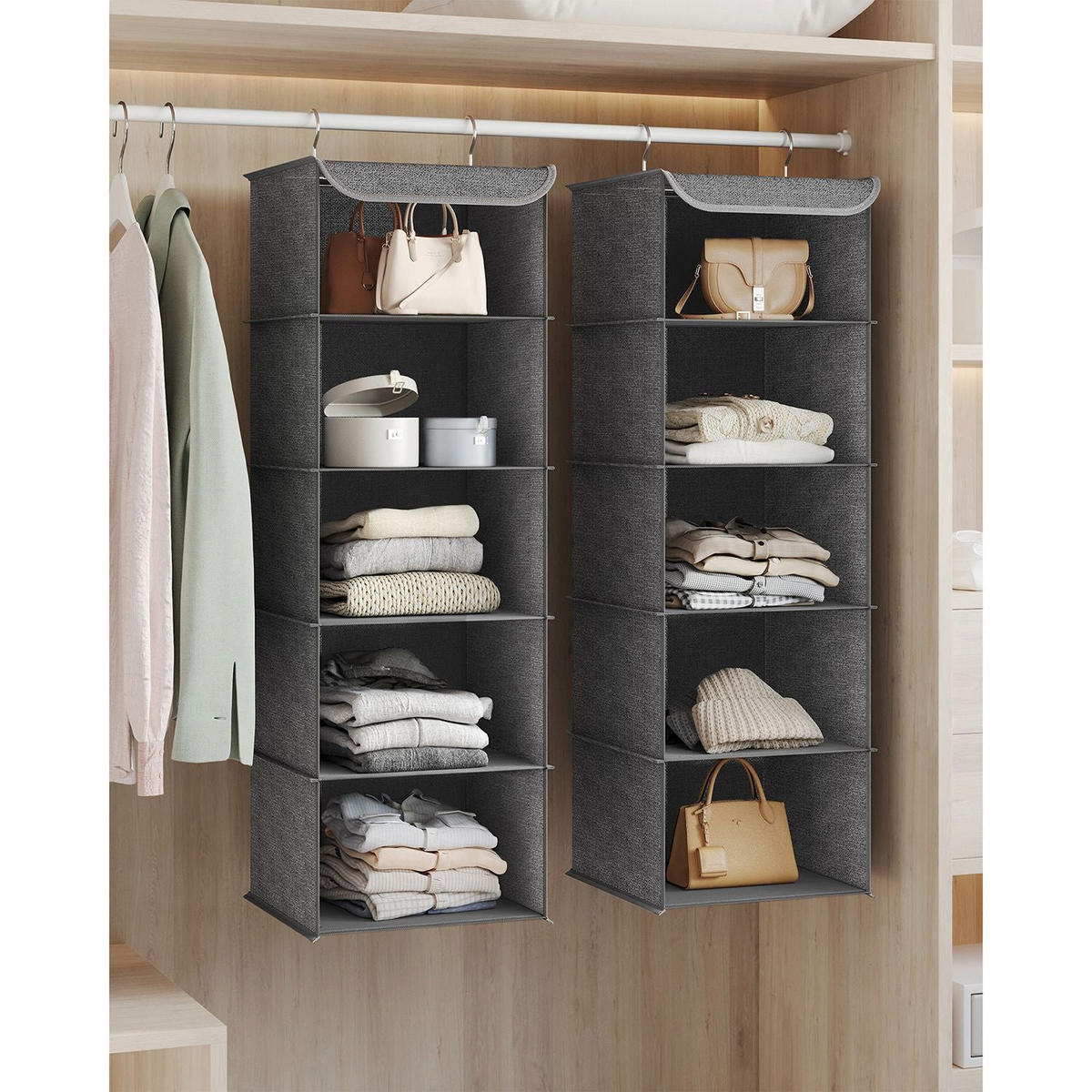 HÄNGEORGANIZER RIYADH 2ER-SET - Grau, Naturmaterialien (30/90/30cm) - Hansiro