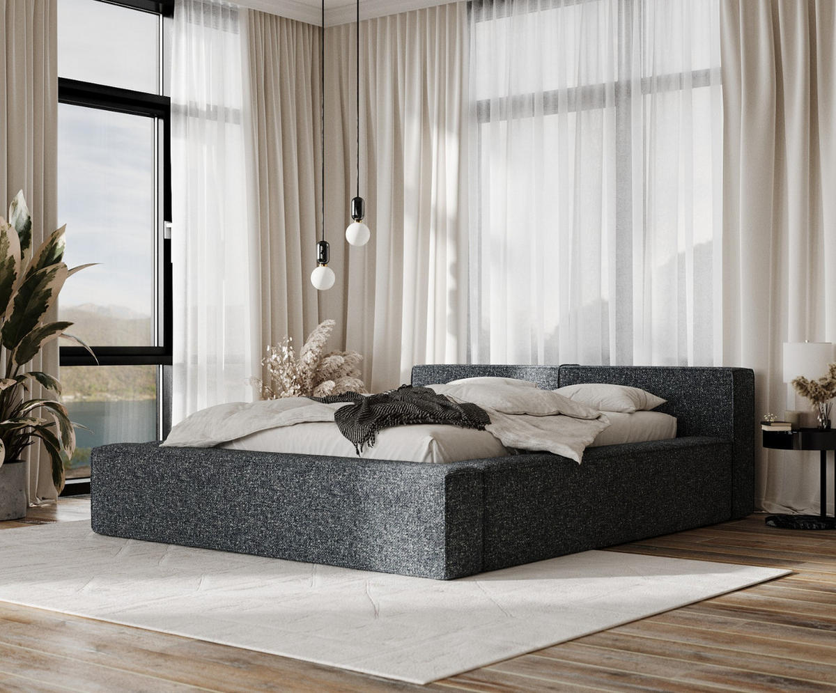 POLSTERBETT Casto mit Stauraum 140/200 cm Grau im Blur Stoff - Schwarz/Naturfarben, Holz/Holzwerkstoff (140/200cm) - AltaBeds