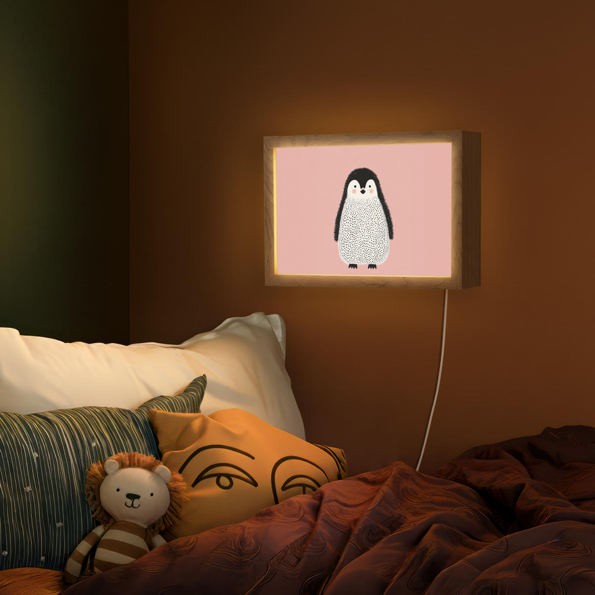NÁSTĚNNÁ LAMPA Tučňák - Tečky - Minimalistický - Růžový 30x20 cm - růžová, kompozitní dřevo (30/20/8cm) - OnlyWow