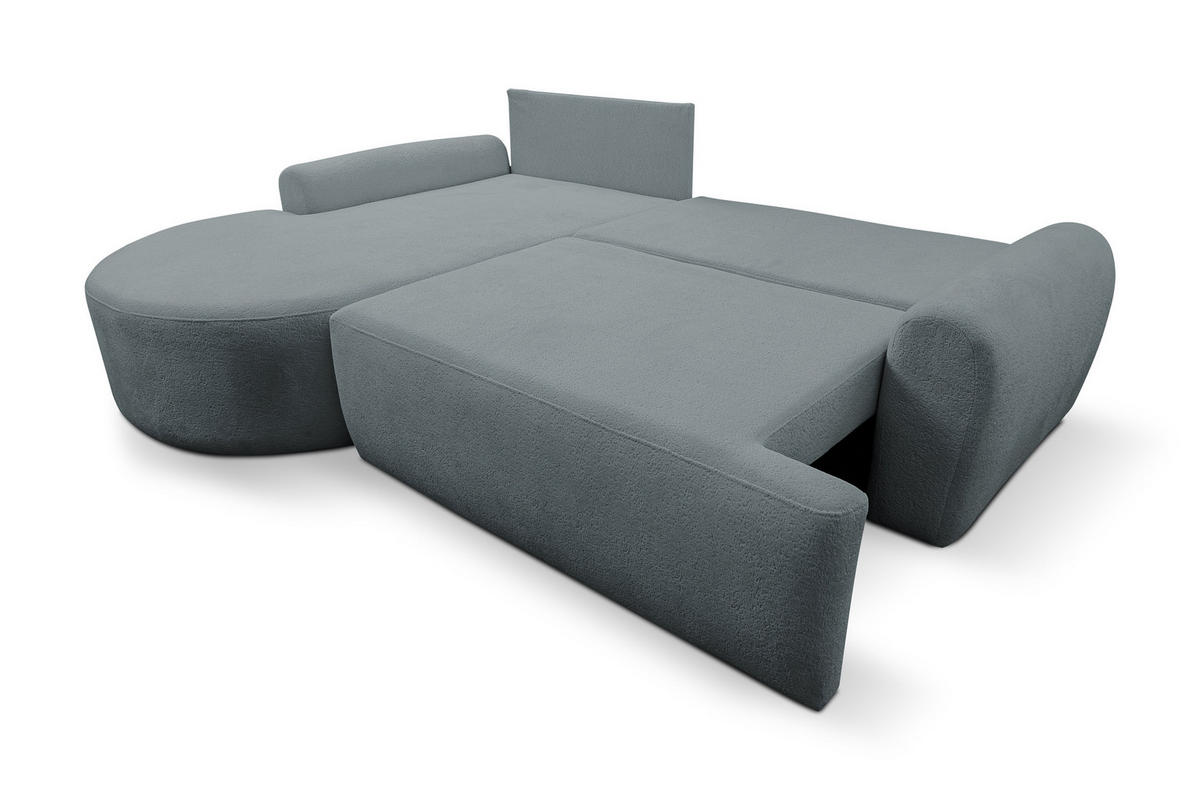 ECKSOFA Dream in L-Form mit Schlaffunktion und Bettkasten, Farbe: Grau, Bouclé-Stoff, Ottomane Links - Grau, Textil (136/260cm) - VENASI MÖBEL