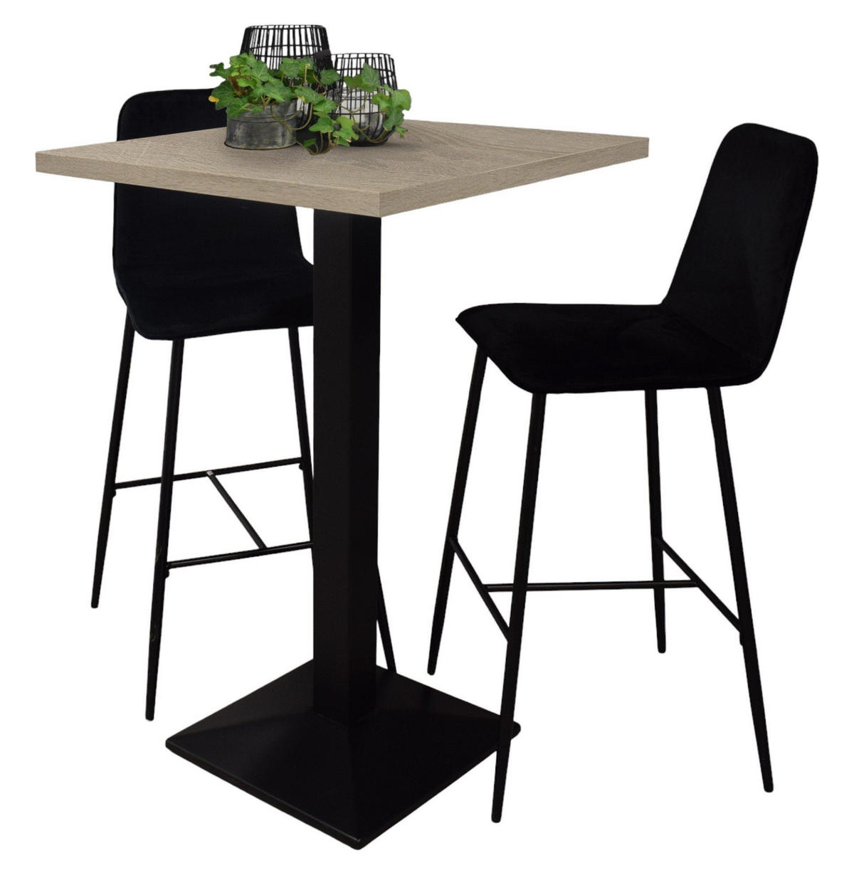 TRESENTISCH Elene 70x70x106 schwarz matt/eiche sägerau - Graubraun, Metall (70/70/106cm) - 58aufmkessel