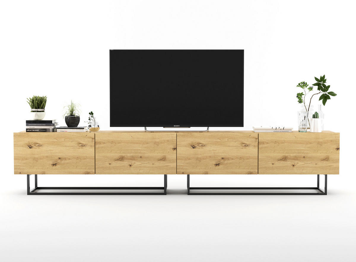 TV-LOWBOARD 2-er Set Enjoy Eiche Artisan Matt mit Metallrahmen 120 cm - Schwarz/Eiche Artisan, Holzwerkstoff/Metall (240/46/35cm) - Meble Lindner