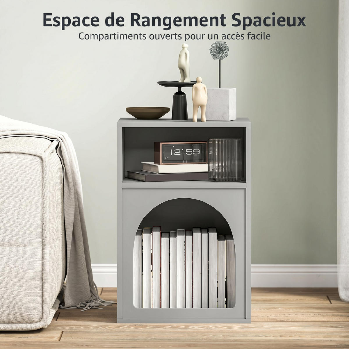 NACHTTISCH Grau MDF offene Fächer 2er-Set - Grau, Holzwerkstoff (40/60/30cm) - PANGIVO