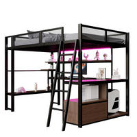 HOCHBETT 140/200 cm Schwarz mit LED, Schreibtisch und Stauraum - Schwarz, Metall (140/200cm) - MIVRAY