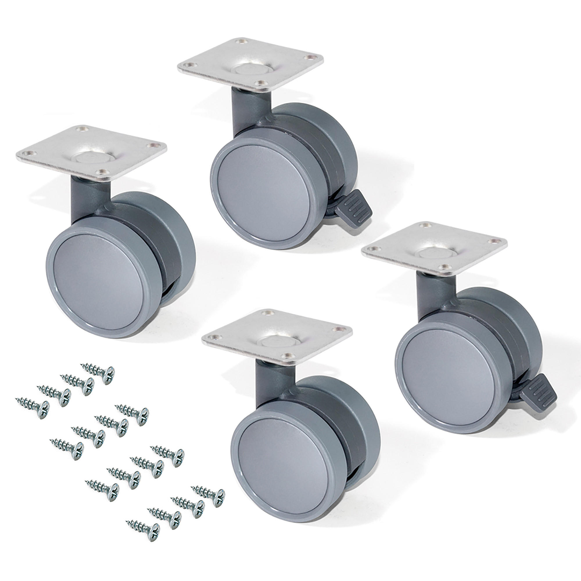 ROLLEN Bowl mit Montageplatte, Durchmesser 50mm, Stahl und Kunststoff, Kunststoff grau 4er-set - Grau, Metall (4.2/8/4.2cm) - EMUCA