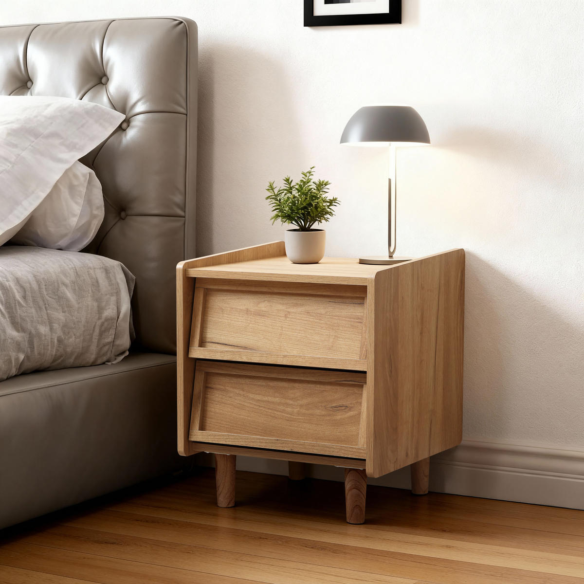 NACHTTISCH Holz mit 2 Schubladen | B43 x T39 x H49 cm - Eichefarben, Holz/Holzwerkstoff (43/49/39cm) - Hometopia