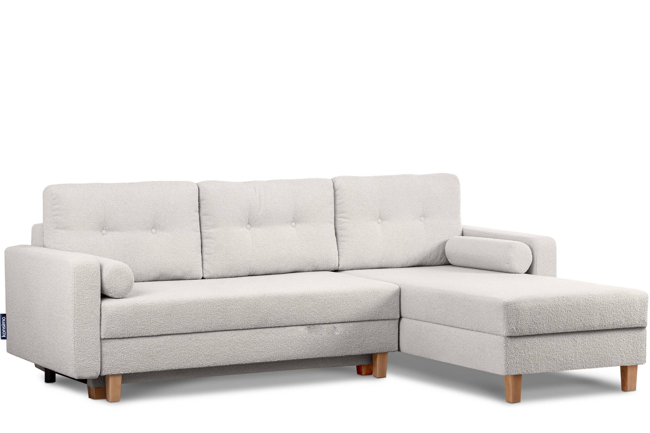 ECKSCHLAFSOFA ERISO 3/4 Sitzer und Universalecke mit Ottoman, Bouclé-Stoff, weiß - Braun/Weiß, Textil (240/183cm) - KONSIMO®