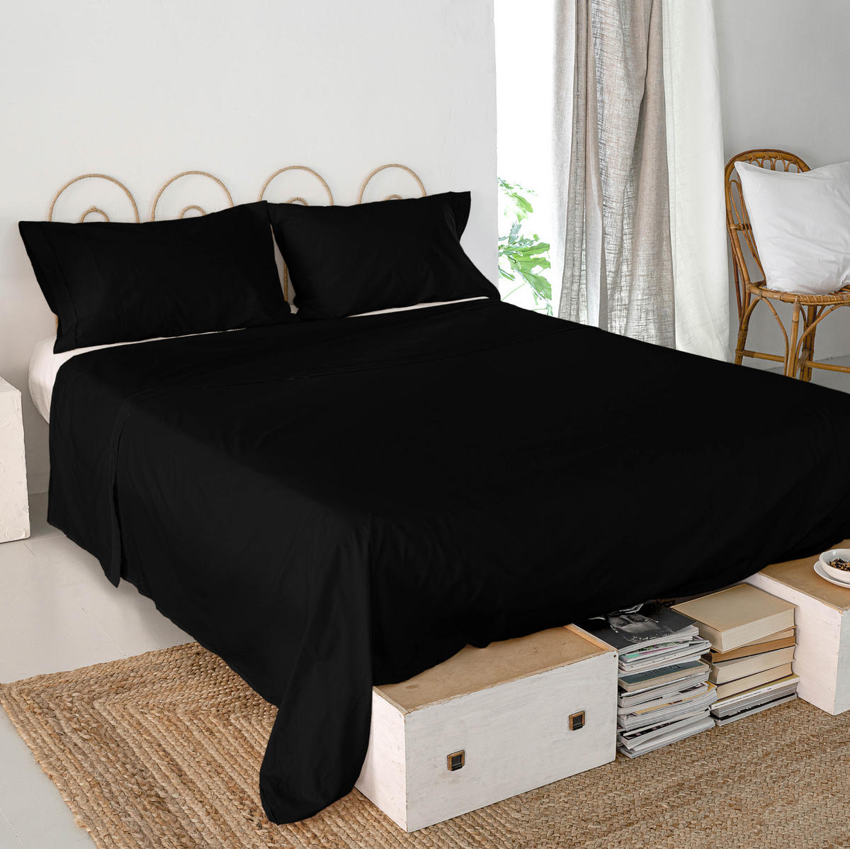OBERBETTLAKEN basic 180x270 cm schwarz - Schwarz, Textil (180/270cm) - Happy Friday
