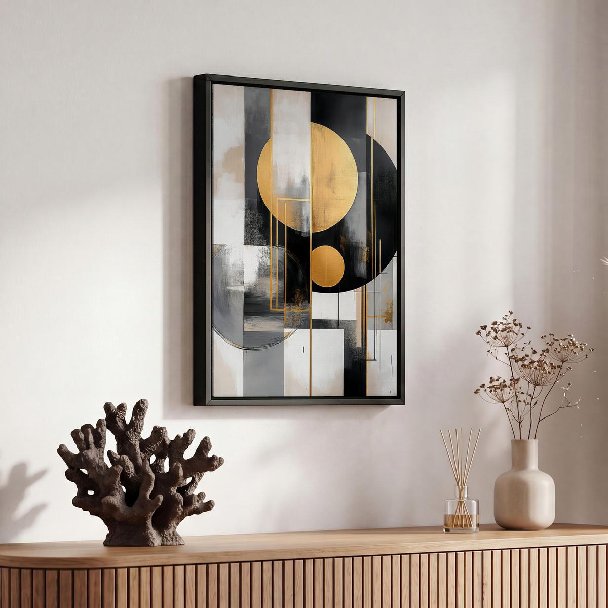 LEINWAND Bilder mit Rahmen - Abstrakt - Gold - Silber - Formen - Ästhetisch - Modern - 20x30 - Goldfarben, Textil (20/30cm) - MuchoWow
