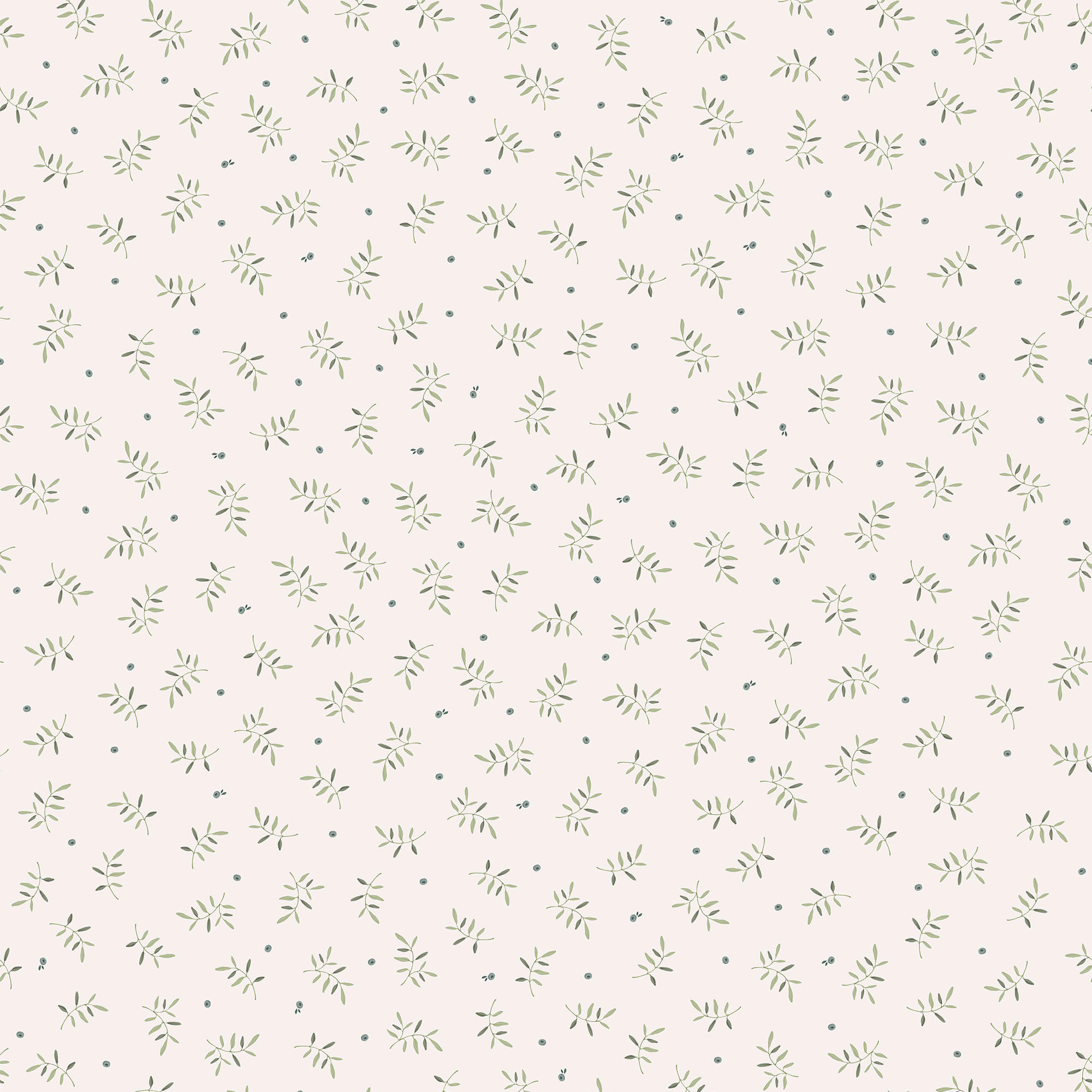 VLIESTAPETE Waldbeeren & Zweige naturfarben - Weiß/Grün, Papier/Kunststoff (52/1000cm) - Little Dutch