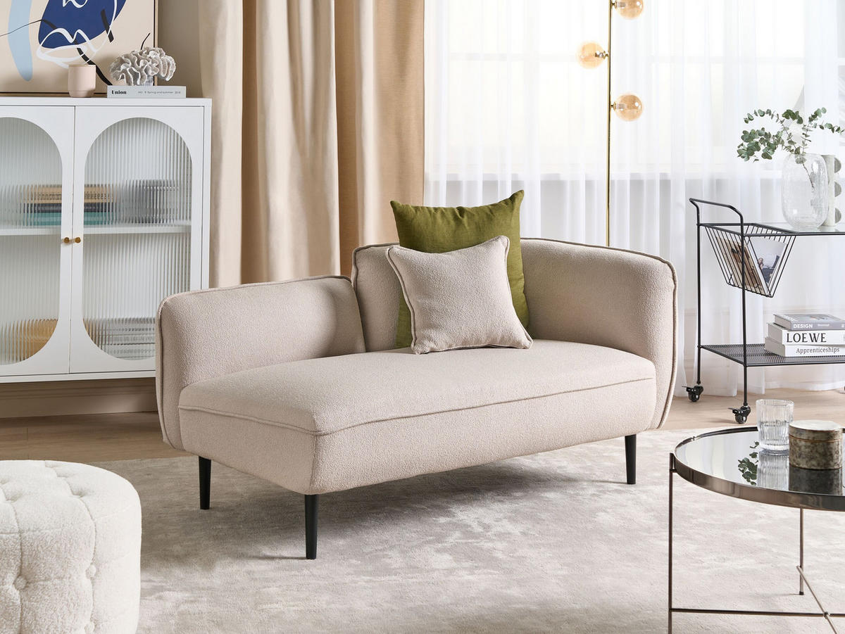CHAISELONGUE Bouclé hellbeige rechtsseitig Chevannes - Beige/Schwarz, Textil (138/74/77cm) - Beliani