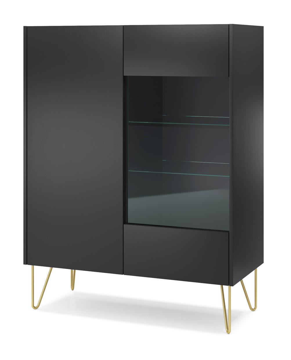 VITRINENSCHRANK 97 cm Olven, goldene Beine, Schwarz - Schwarz, Holz (97/122/37cm) - Emporius
