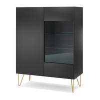 VITRINENSCHRANK 97 cm Olven, goldene Beine, Schwarz - Schwarz, Holz (97/122/37cm) - Emporius