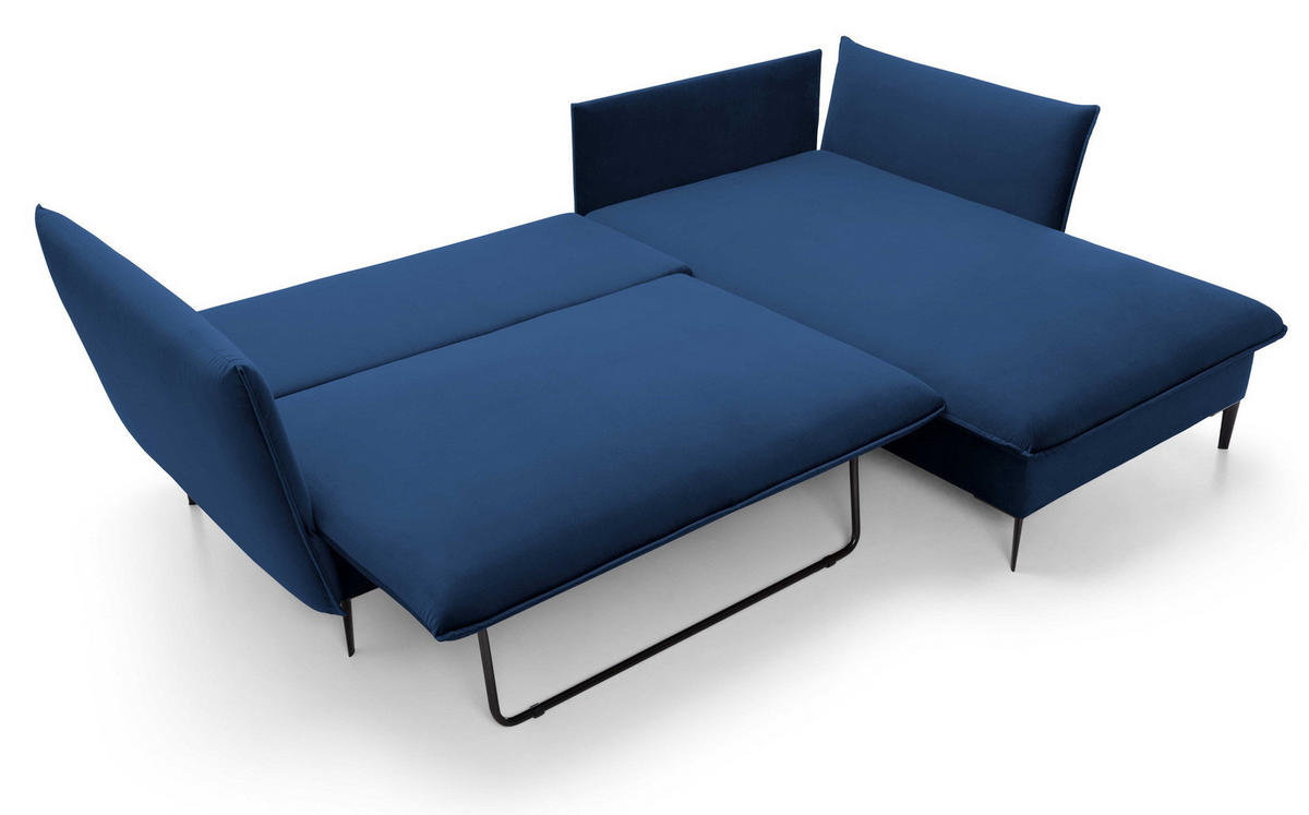 ECKSOFA Flavio mit Schlaffunktion, Bettkasten 260 cm, Rechts, Dunkelblau - Dunkelblau, Holz (167/258cm) - Emporius