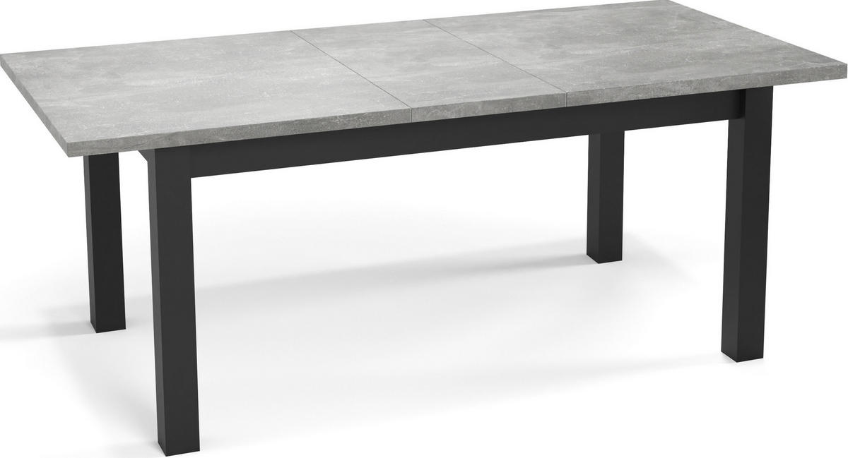 ESSTISCH Davidof rechteckig ausziehbar, Grauer Beton 120-160/80/76 cm - Hellgrau/Schwarz, Holz/Holzwerkstoff (120/67/76cm) - WFL GROUP