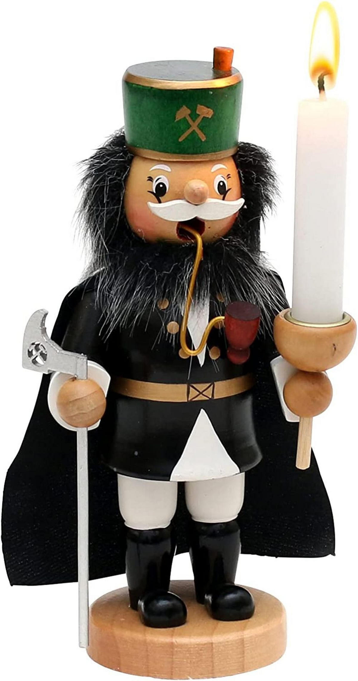 RAUCHFIGUR Bergmann mit Umhang u. Lichthalter 9/6/17 cm - Schwarz, Holz (6/17/9cm) - Dekoteam24