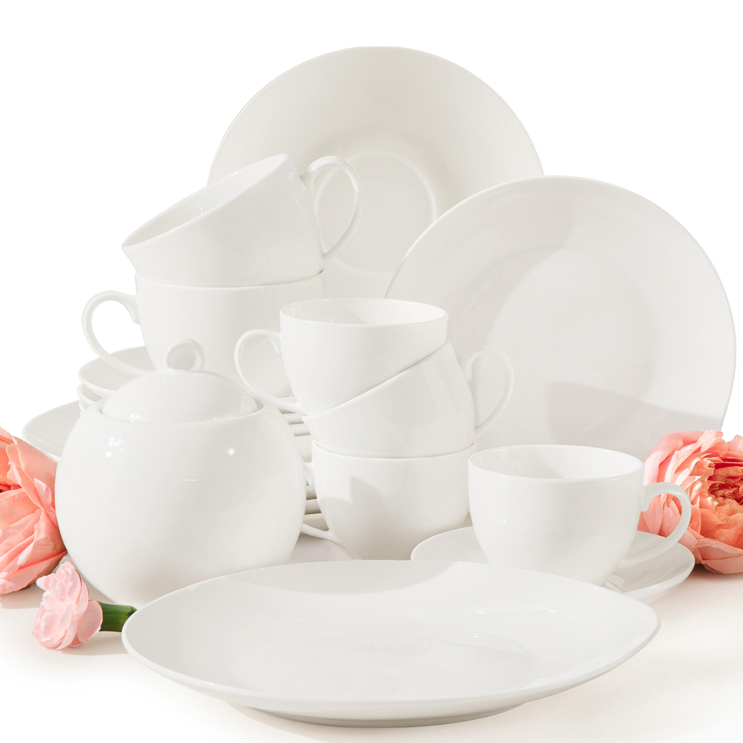 KAFFEESERVICE 6 Personen AD BELLA 19-tlg,Porzellan, ecru - Ecru, Keramik (20/2.5/20cm) - KONSIMO®