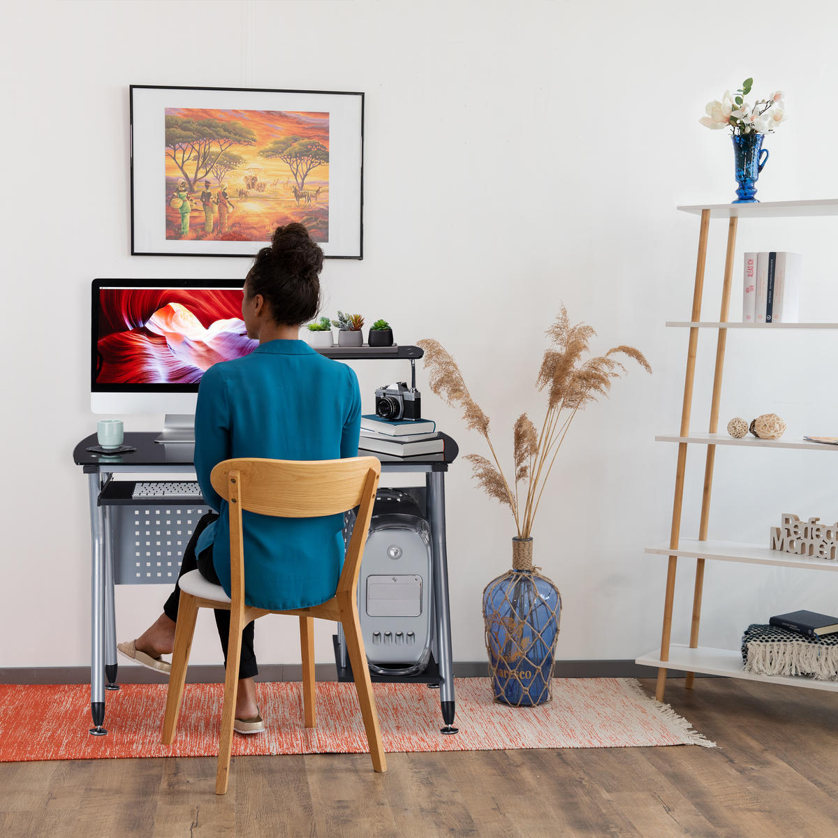 POČÍTAČOVÝ stôl - viacfarebná, kov/kompozitné drevo (55/105/98cm) - Relaxdays