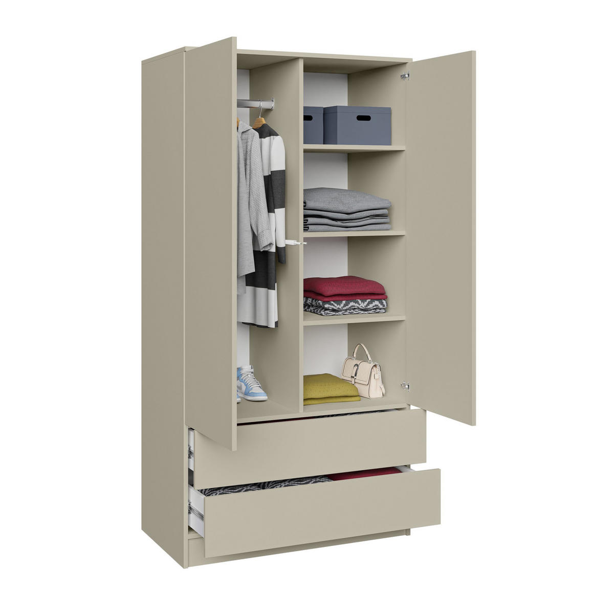 DREHTÜRENSCHRANK Look mit 2 Türen und Schubladen, 90 cm, Kaschmir - Kaschmir, Holzwerkstoff (90/180/50cm) - Beautysofa