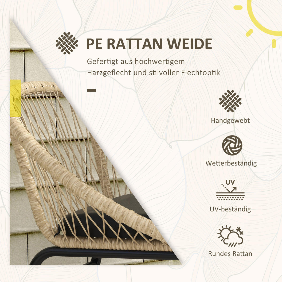 ZAHRADNÍ set 70/63/73 cm žlutý z ratanu s polštáři a kulatým stolkem - žlutá, přírodní materiály - OKWISH