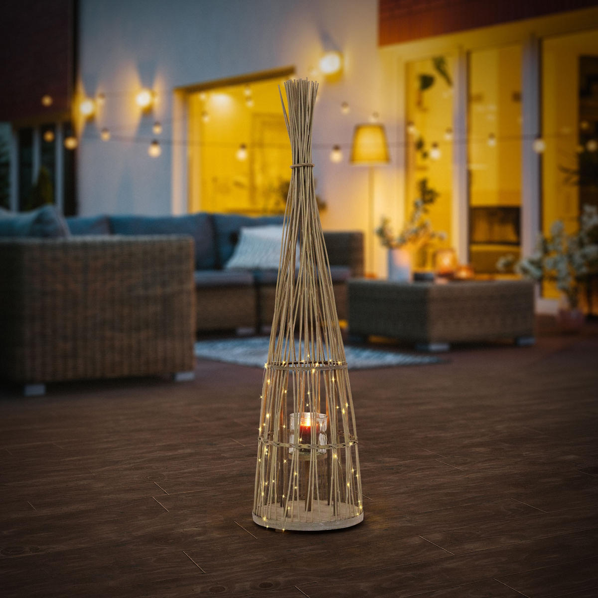 BAMBUSOVÁ LAMPION V: 132 cm, dřevěná barva, styl boho - přírodní, dřevo (34/132/34cm) - ECD-Germany