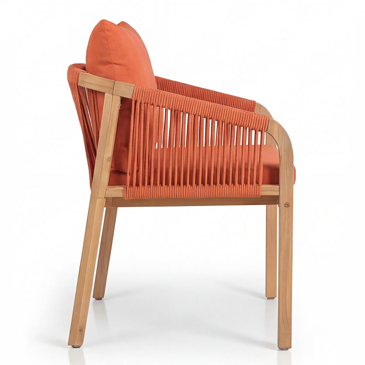 GARTENSTUHL - 2er-Set - Akazie massiv / Webstoff - Terracotta, Holz/Textil (58/77/62cm) - home24