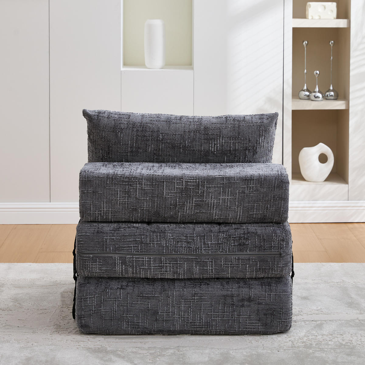 ROZKLÁDACÍ pohovka šedá z žinylky s opěrkou hlavy a bederním polštářem - šedá, textil (79/57/79cm) - OKWISH