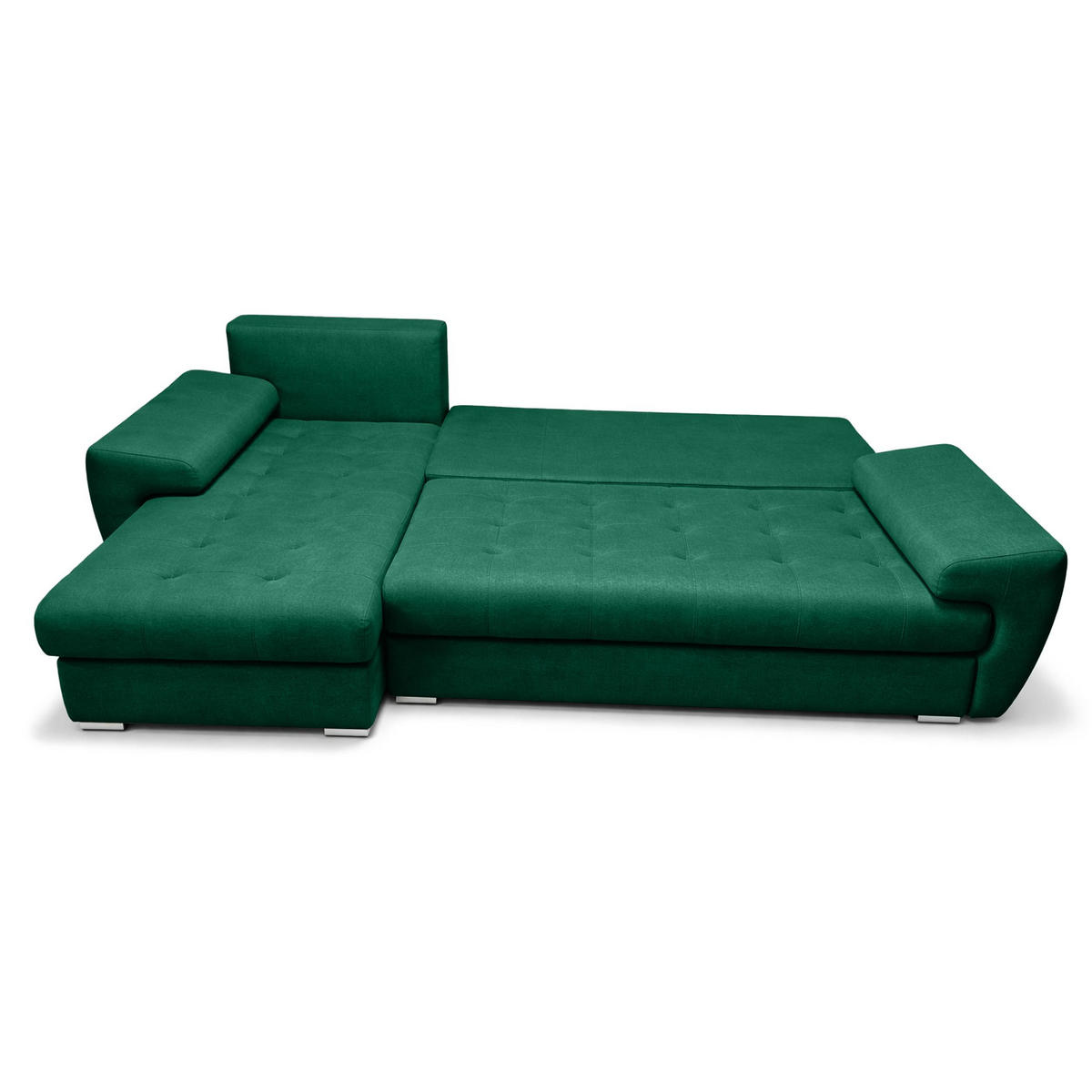 ECKSOFA L Form Manisa Grün 234/145/83 cm Links mit Schlaffunktion - Silberfarben/Grün, Kunststoff/Textil (145/234cm) - AX Living