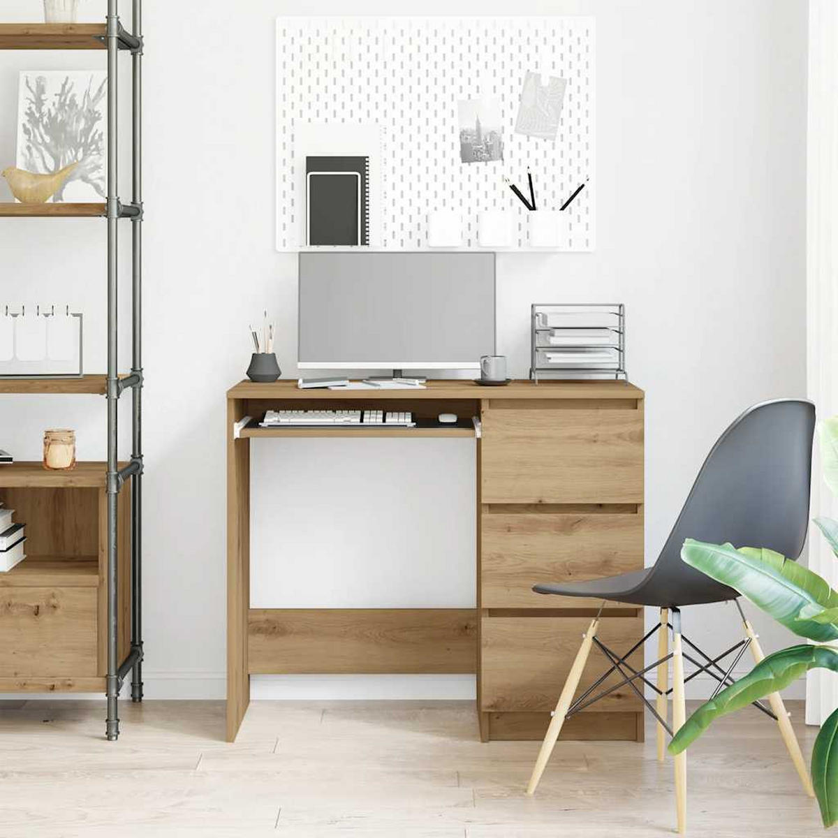 SCHREIBTISCH mit 3 Schubladen, 1 Tastaturauszug 90/45/76 cm aus Holzwerkstoff Artisan-Eiche Dekor - Eiche Artisan, Holz (45/90/76cm) - vidaXL