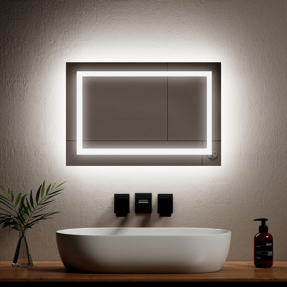 BADSPIEGEL mit Beleuchtung und Anti-Beschlag 60/40 cm - Weiß, Glas (40/4.3/60cm) - EMKE