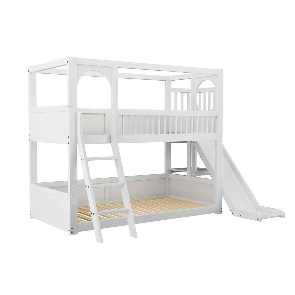 ETAGENBETT 90/200 cm Weiß mit Rutsche und Stauraum aus Kiefer - Weiß, Holzwerkstoff (90/200cm) - OKWISH