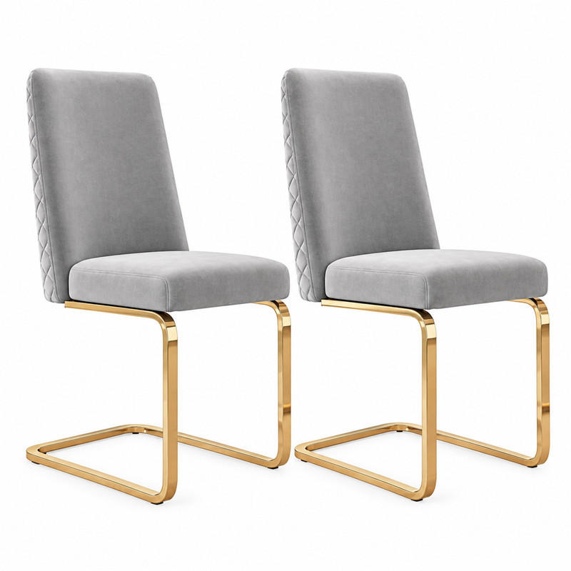 ESSZIMMERSTUHL 2er-Set Samt Grau mit Metallbeinen - Grau, Metall (45/88/52cm) - Meubliv