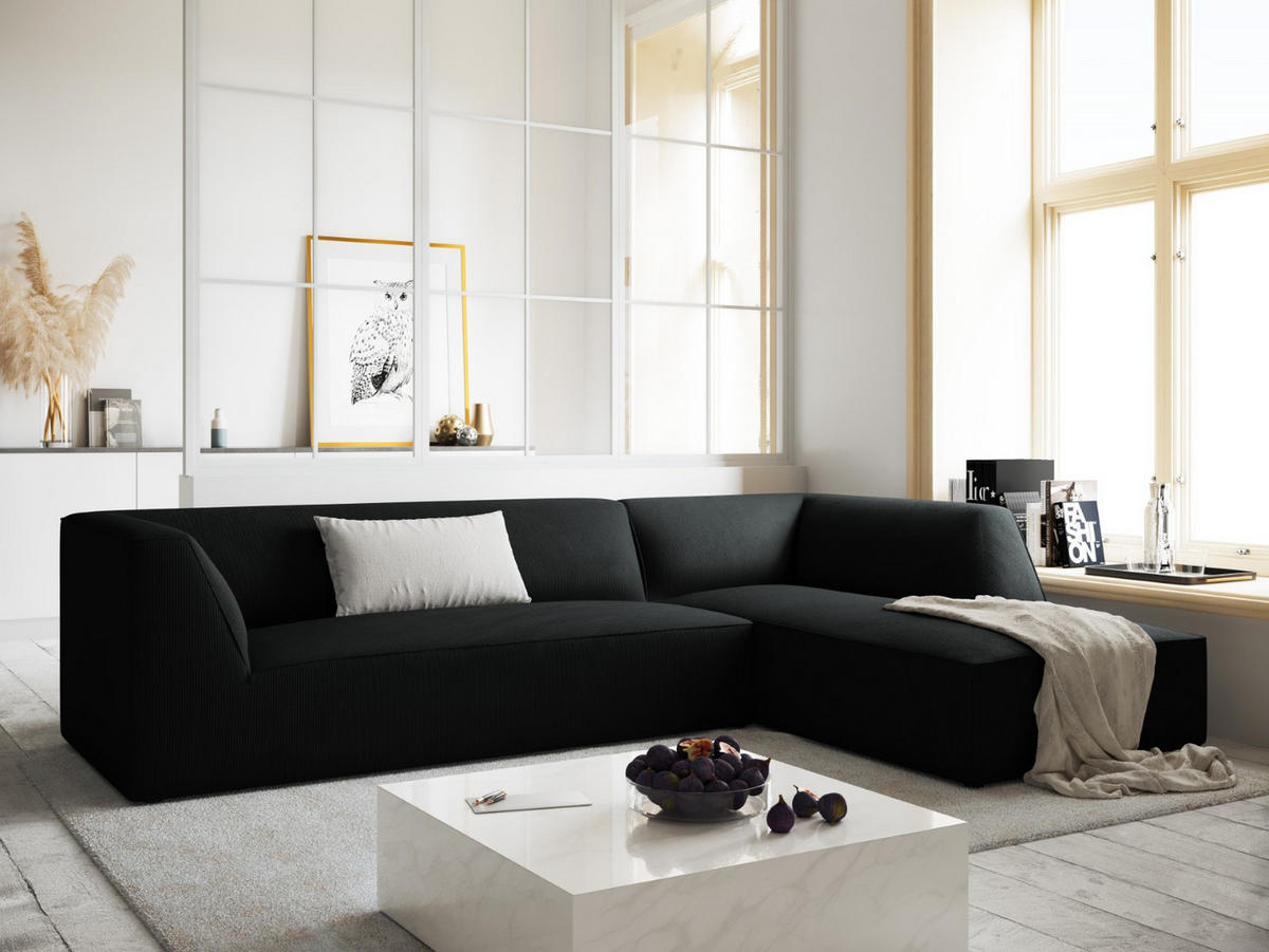 ECKSOFA rechts Ruby aus Cord schwarz 4 Sitzplätze - Schwarz, Textil (180/273cm) - Micadoni