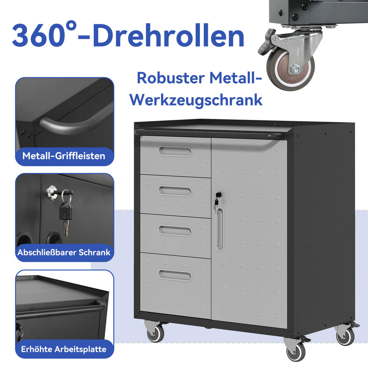 KOMBINATIONSKOFFER – 75 × 42 × 88 cm, schwarz/grau - Multicolor, Metall (42/88.01/75.01cm) - DCA