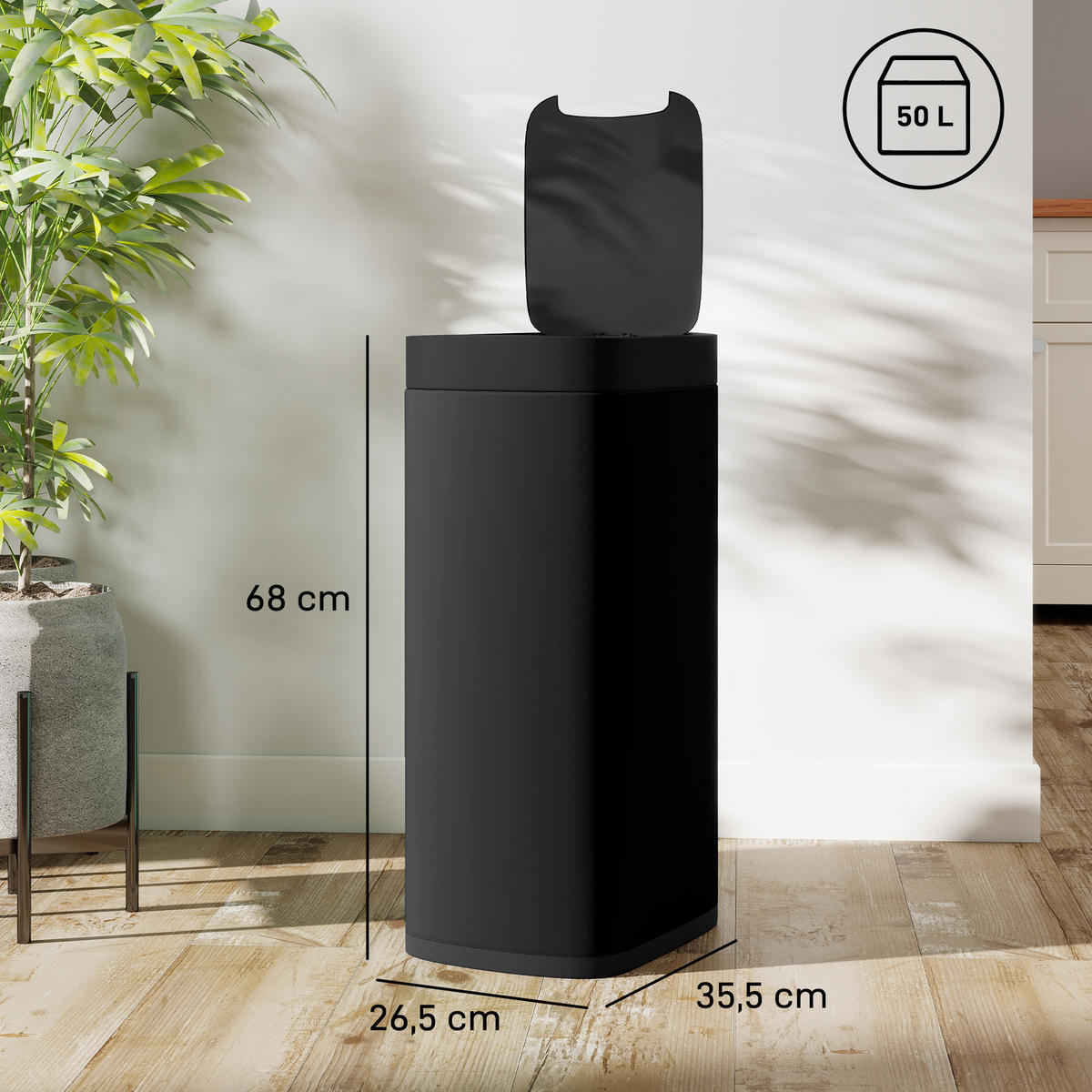 SENSOR-MÜLLEIMER Metall ABS Schwarz - Schwarz, Metall (26.5/68/35.5cm) - HOMCOM