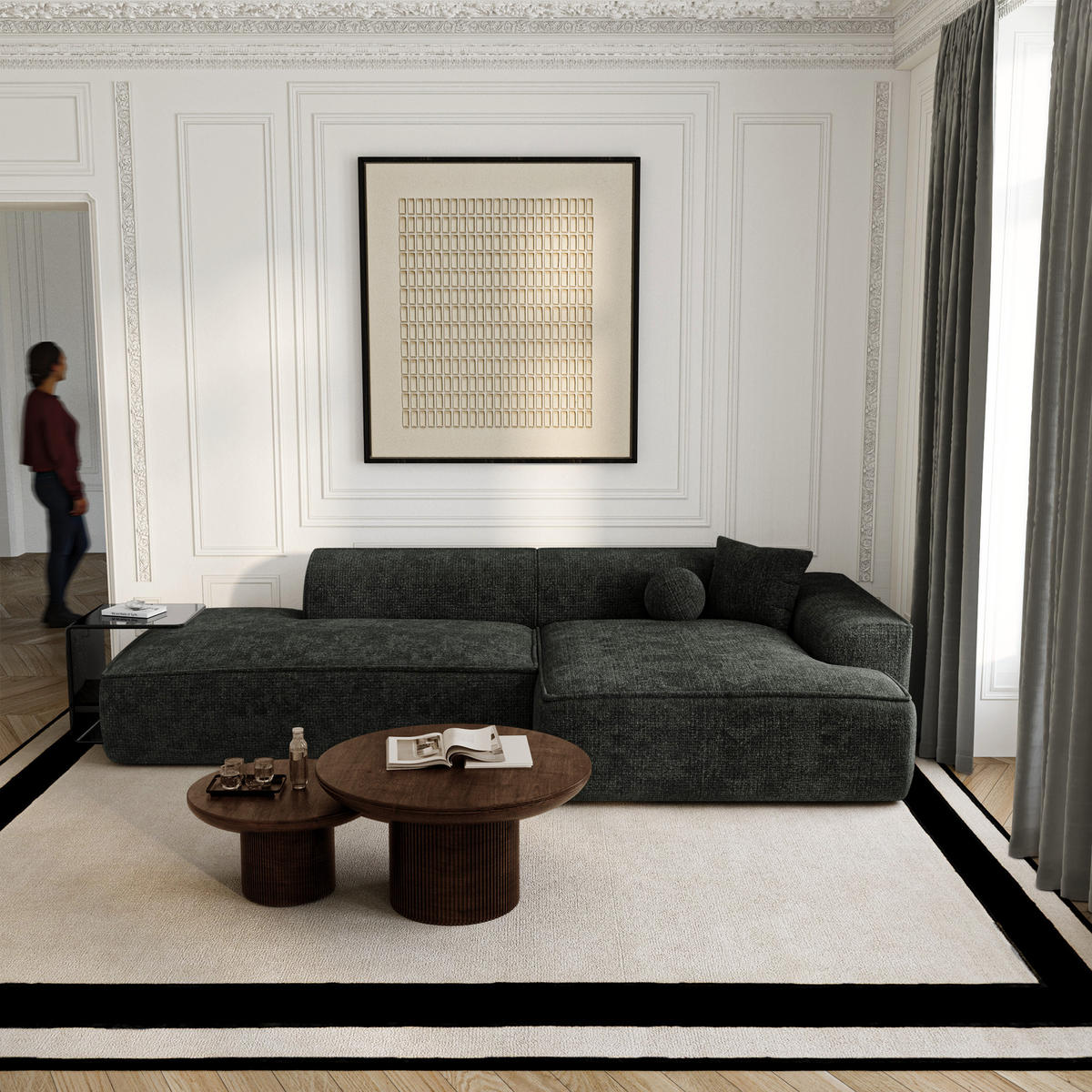 ECKSOFA rechtwinklig HANA Strickvelours Dunkles Anthrazit 260cm - Dunkelgrau/Anthrazit, Textil (260/155cm) - Premium Interiors