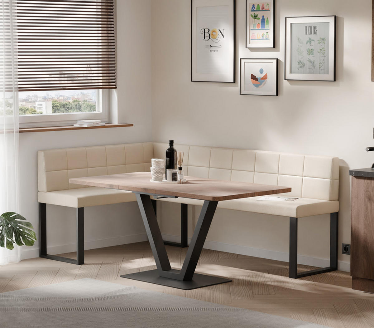 ECKBANK links SANA U Kunstleder gesteppt, 128/168 cm Beige - Beige, Kunststoff/Textil (128/168cm) - Idohome