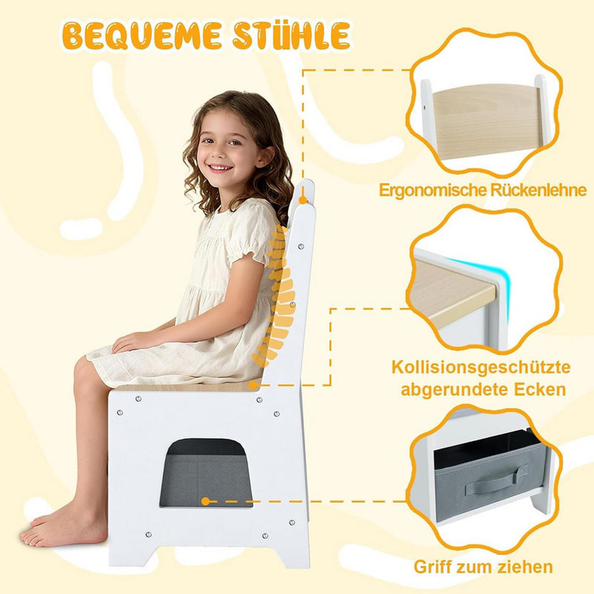 KINDERTISCH mit Stuhl natur(3-tlg) - Naturfarben, Holzwerkstoff (62/56.5/62cm) - COSTWAY