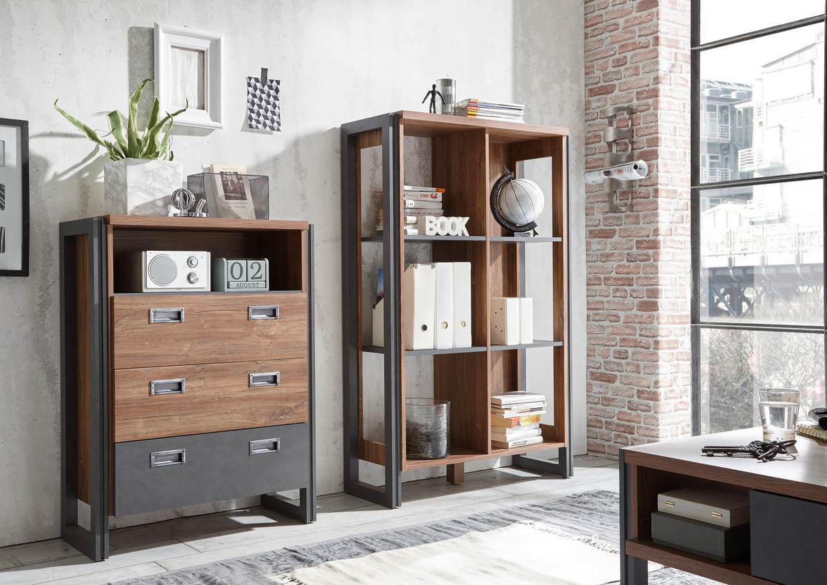 KOMMODE I12 Stirling Oak & Matera 75/100/33 cm mit Schubkästen - Eichefarben, Holzwerkstoff (75/100/33cm) - Livojo